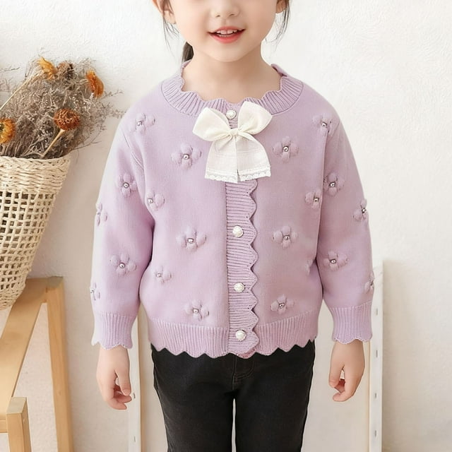 Cowsor Girls Floral Cardigan Sweaters Button Down Sweater Jacket Knitted Warm Winter Coats for Kids