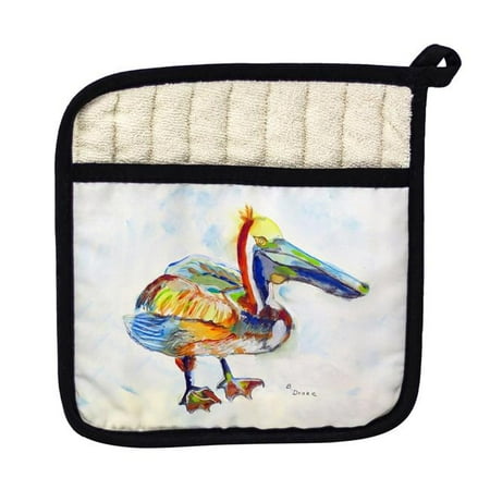 

Betsy Drake PT983A Heathcliff Pelican on White Pot Holder