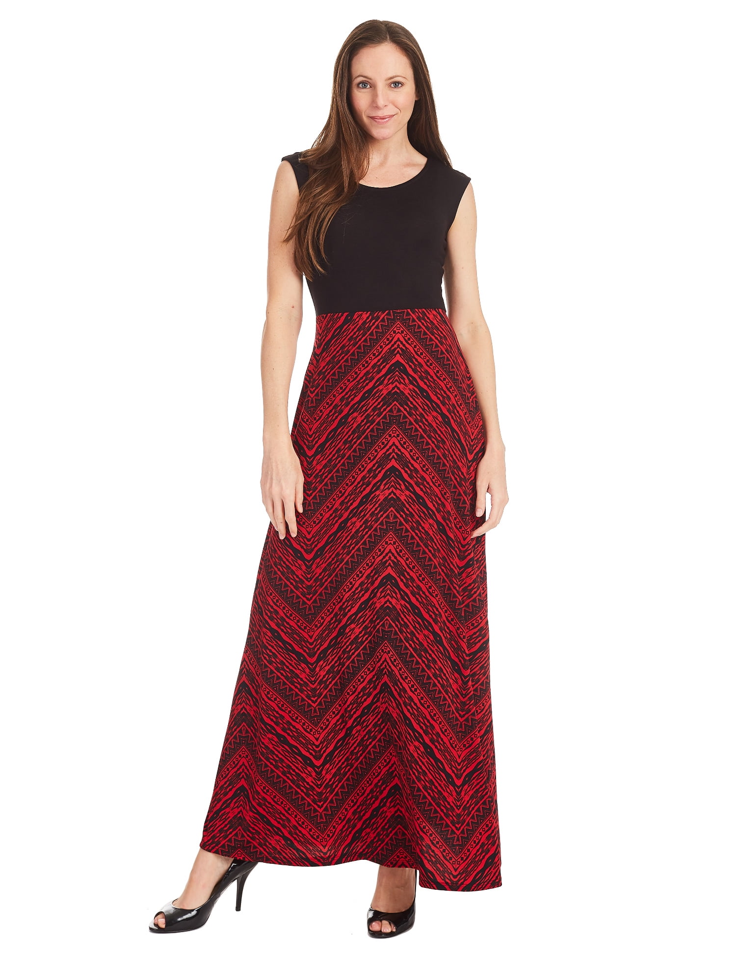 WDR1396 Womens Print Contrast Sleeveless Empire Line Maxi Dress - Made ...