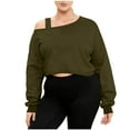 thumbnail image 2 of Fznquz Womens Casual Tops Trendy Green Off Shoulder Plain T-Shirt Cold Shoulder Loose Crop T Shirts,M, 2 of 7