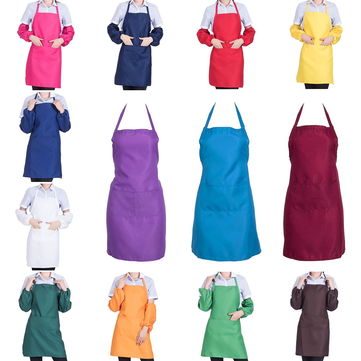 Unisex Cooking Catering Work Apron Tabard with Twin Double Pocket Embroidered 