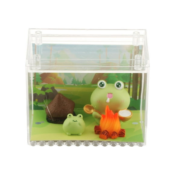 Luzkey Miniature Frog Figurines Animal Sculptures Home Decor Decoration Desk Resin Statues with Acrylic Box for Housewarming Hallway with Fire