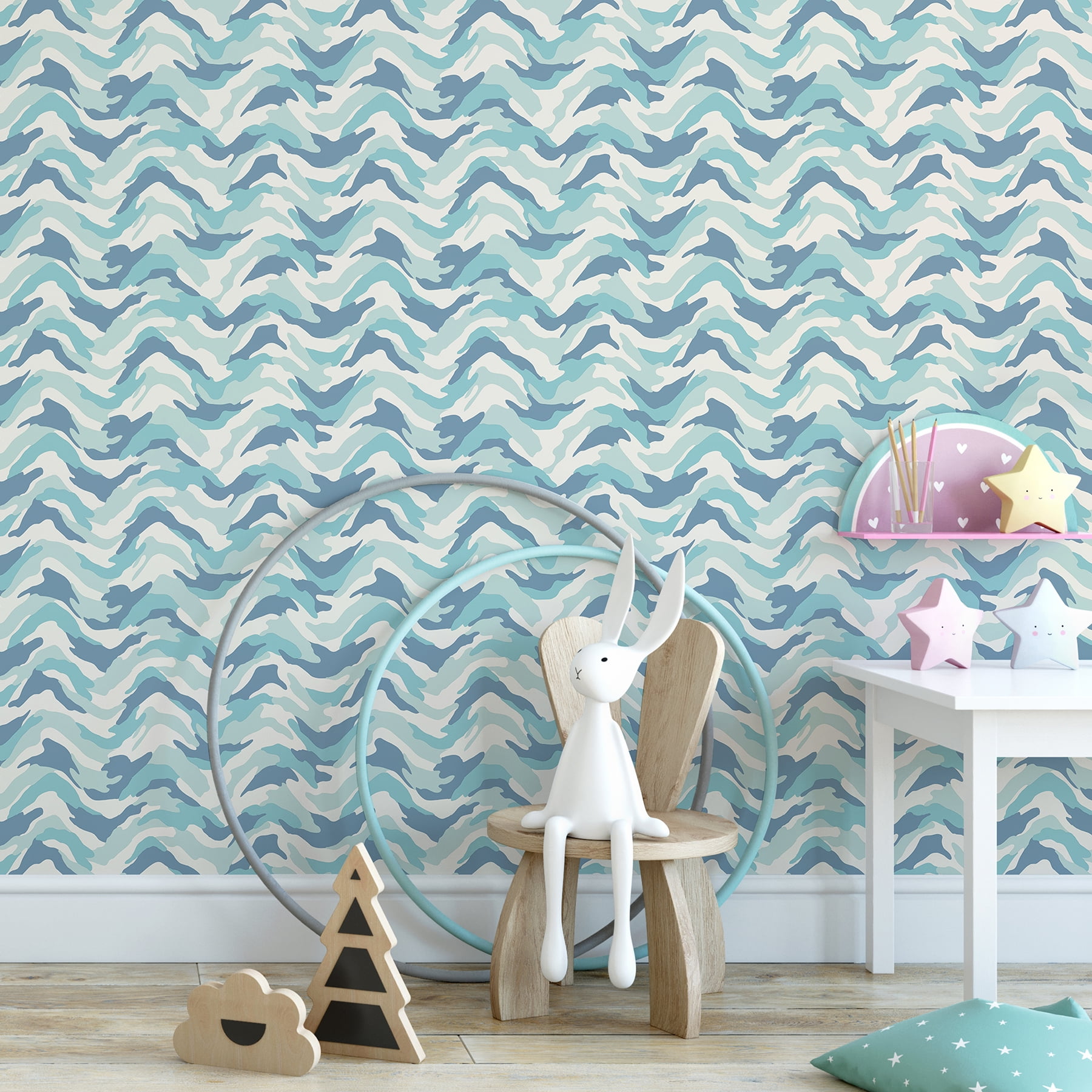 Brewster Stealth Light Blue Camo Wave Wallpaper, 20.5-in by 33-ft, 56.38 sq. ft