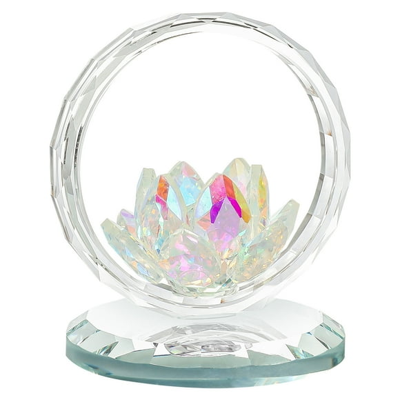 SLYNSHome Crystal Lotus Flower Figurine White Glass Lotus Crystal Ornaments Tabletop Centerpieces for Anniversary Wedding Valentines's Day Birthday Gift