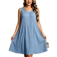 thumbnail image 5 of Akmaiox Plus Size Summer Dresses for Women,Sleeveless V Neck Mid Length Casual Beach Dresses,Trendy Pleats Soft Loose Vacation Sundresses XL-5XL, 5 of 6