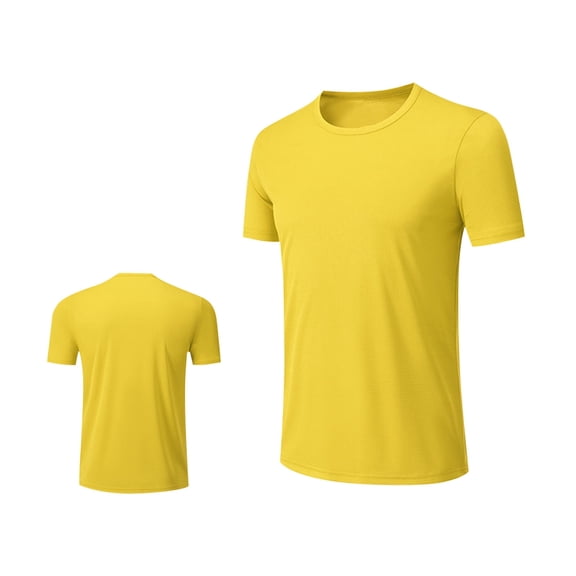 Jessboyy Gym T Shirts for Men Stretchy Crewneck Short Sleeve Workout Shirt Active Fit Casual Running Fitness Tops Summer Solid Basic Athletic Tees Yellow,XXL