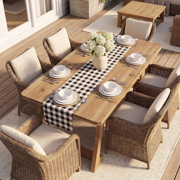 Finmind 63-Inch Solid Wood Dining Table, Large Rectangular Kitchen Table for 4-6 People, Rustic Farmhouse Style for Home & Apartment