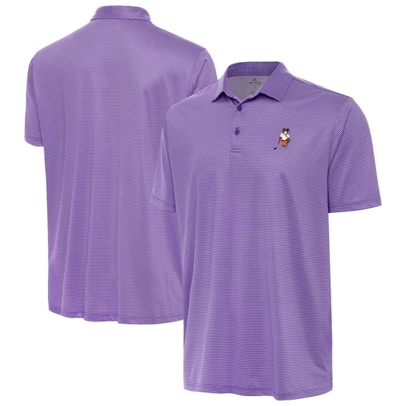 Men's Antigua Purple Clemson Standing Tiger Golf Rings Polo