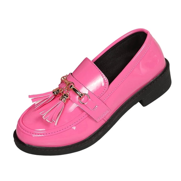 Busydd Womens Loafers Fashion Fringe Tassel Metal Decoration Glossy Dress Shoes Comfortable Round Toe Low Heel Slip On Shoes for Daily Wear