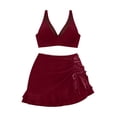 thumbnail image 4 of Staron Women's Swimsuit Set Skirt Style Conservative Solid Color Mesh Insert Drawstring Two Piece Swimsuit with Adjustable Straps and Side Slit, Wine XL, 4 of 6