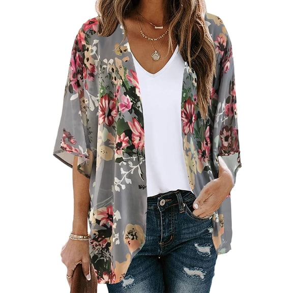 Shine Up Blouses for Women Print Kimono Plus Size Clothes Summer Casual Swimsuits Coverup Tops
