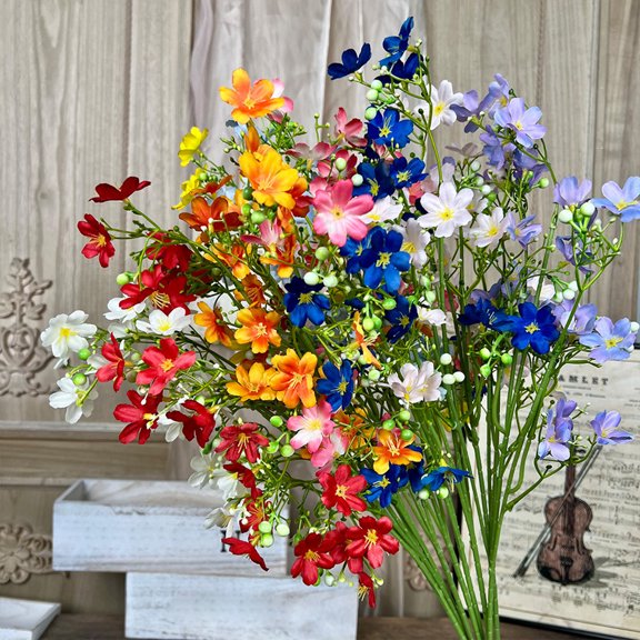 mdesiwst 3-Fork Artificial Flower, Realistic Fake Silk Flower with Stem, Faux Bloom for Wedding Party Home Office Table Centerpiece Decoration