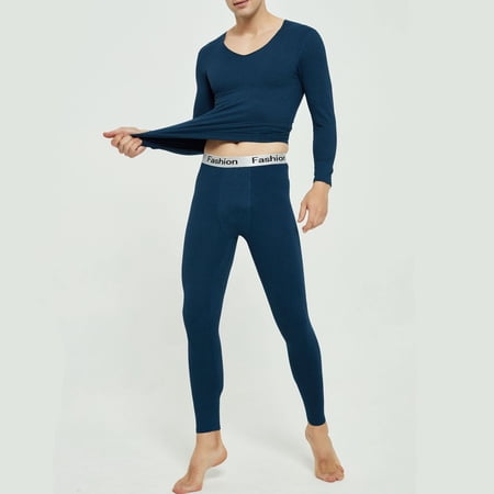 Letdown Men s Cotton Base Layer Thermal Underwear Sets Long Sleeve Crewneck Undershirts Underwear Long Johns Bottom Warm Base Layer for Winter Skiing Hunting (Navy-G XXXXL)
