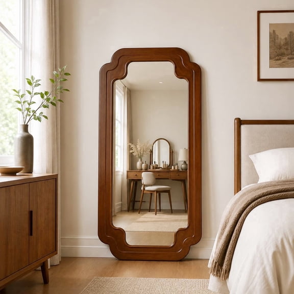 SaliWa Full Length Mirror with Solid Wood Frame, 55" x 27" Full Body Mirror, Wall Mounted or Leaning Floor Mirror for Bedroom, Living Room, Dressing Room, Entryway Decor