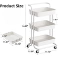 thumbnail image 5 of Behome Rolling Cart, 3-Tier Storage Cart with Wheels and Handle, Mobile Utility Cart for Office, Kitchen, Craft Room, White, 5 of 7