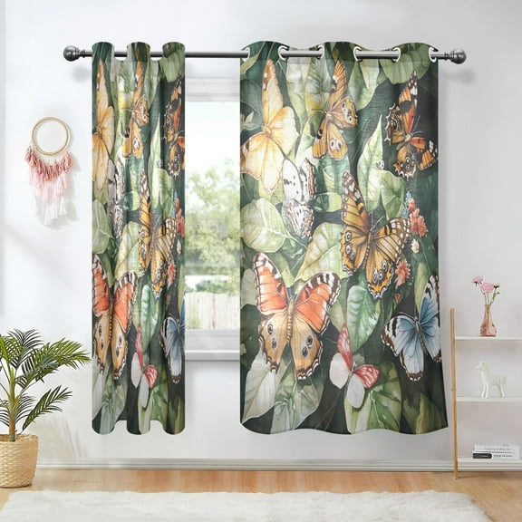 Yayeee Window Curtains Set of 2 for Living Room Light Filtering 63"x42", Butterfly Leaves