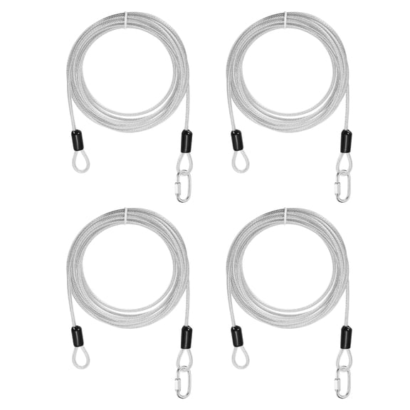 Uxcell Security Cable Lock (5/32" Dia 9.8ft, Clear)(4 Set) Vinyl Coated 304 Stainless Steel Double Loop Flexible Wire Rope Safety Cable with Quick Links Locking Connectors