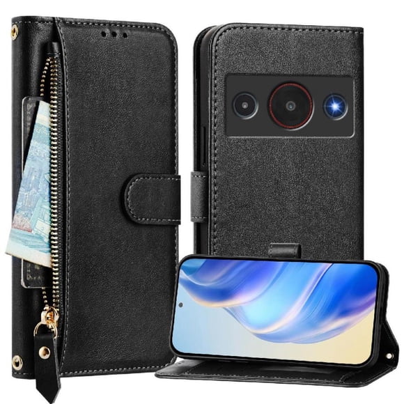 FOXDOCK Funda Tipo Cartera para Huawei Pura 80 Cuero PU con Cremallera y Correa de Muñeca, Ranuras para Tarjetas, Soporte Plegable, Cierre Magnético