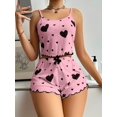 thumbnail image 1 of Sweet Heart Print Pajama Set for Women Cute Sleeveless Cami Top and Ruffle Shorts Soft Ribbed Knit Loungewear Adorable Pjs, 1 of 7