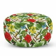 thumbnail image 1 of Exotic Pouf Cover with Zipper, Colorful Butterflies Hibiscus Flower Strelitzia Palm Leaves Pattern, Soft Decorative Fabric Unstuffed Case, 30" W X 17.3" L, Olive Green Multicolor, by Ambesonne, 1 of 5