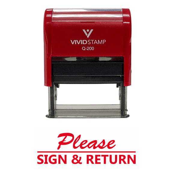 Vivid Stamp Please Sign And Return Self Inking Rubber Stamp (Red Ink) - Medium
