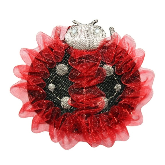 ID 8692 Red Lace Ladybug Patch Ribbon Garden Bug Embroidered Iron On Applique