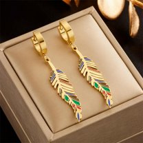 GKNET Women 18K Gold Plated Stainless Steel Colorful Feather Dangle Drop Earrings