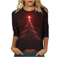 thumbnail image 3 of VKOYWKM Womens Christmas 3/4 Sleeve Tops Merry Christmas Tree Graphic Crewneck Fall T-Shirts Funny Family Party Matching Top Blouse, 3 of 6