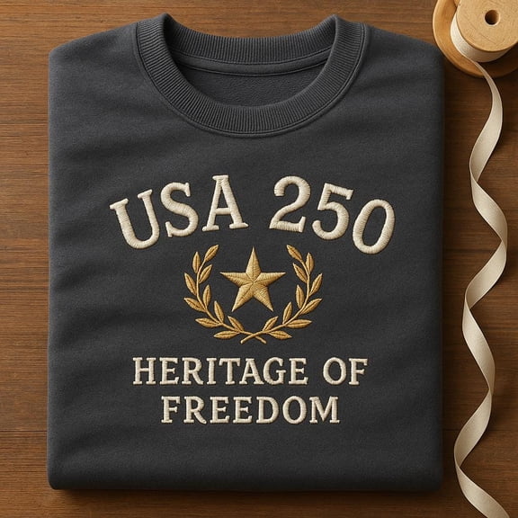 USA 250 Heritage of Freedom Embroidered Sweatshirt, Patriotic Laurel Hoodie, 250th Anniversary Tee, History Gift.