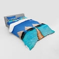 thumbnail image 3 of Landscape Duvet Cover Set, Maldives Dock Clear Waters Tropical Nature Polynesian Design, Bedding Set with Shams and Fitted Sheet, 3 Sizes, by Ambesonne, 3 of 3