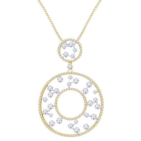AFFY Beautiful Circle Pendant Necklace In 14k Yellow Gold With 2.1 CT Round Cut White Natural Diamond