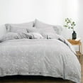 thumbnail image 4 of OREISE Duvet Cover Set King Size Washed Cotton Yarn, Jacquard Gray and White Thick Branch Pattern Floral Style 3Piece Bedding Set, 4 of 4