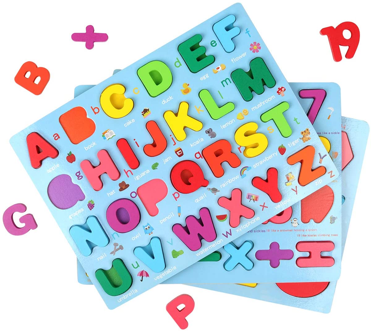 3-Piece Wooden Montessori Alphabet Number and Shape Sorting Boards, Educational Cognitive Learning Set for Home and Classroom, Decorative Early Learning Accessory