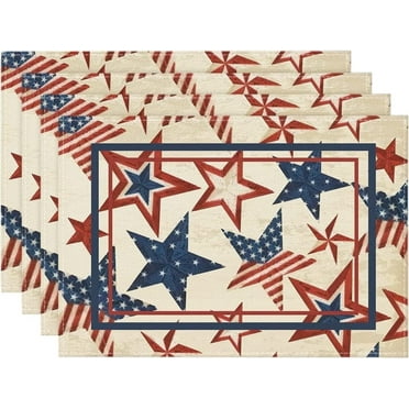 Sm:)e Stars Stripes Patriotic 4th of July Placemats Set of 4, 12x18 Inch Memorial Day Table Mats for Party Kitchen Dining Decoration