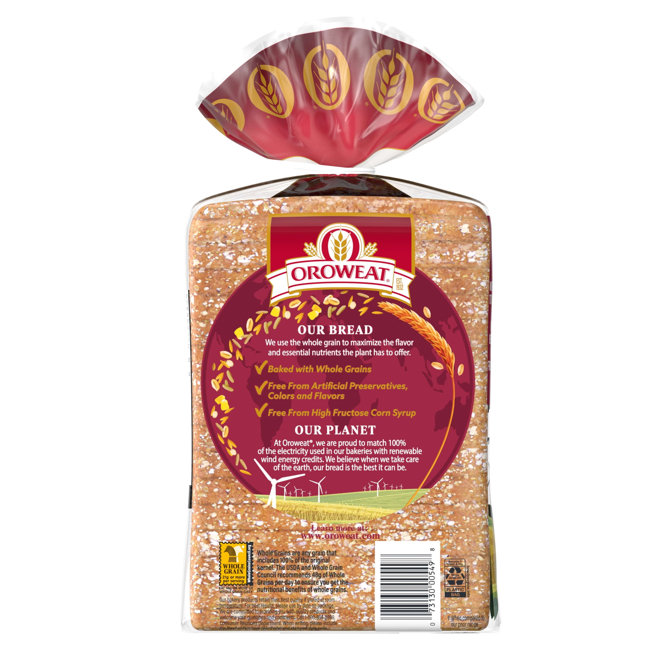 Oroweat Whole Grains Healthnut Bread, 24 oz, Multigrain Bread, Bag