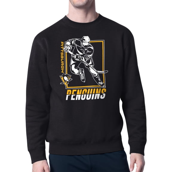 Men's Starter Black Pittsburgh Penguins Player Grid Fleece Pullover Sweatshirt