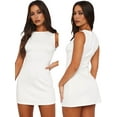 thumbnail image 3 of Women'S Summer Sleeveless Boat Neck Mini Dress Slim Fit Party Club Bodycon Dresses Cream White XL, 3 of 7