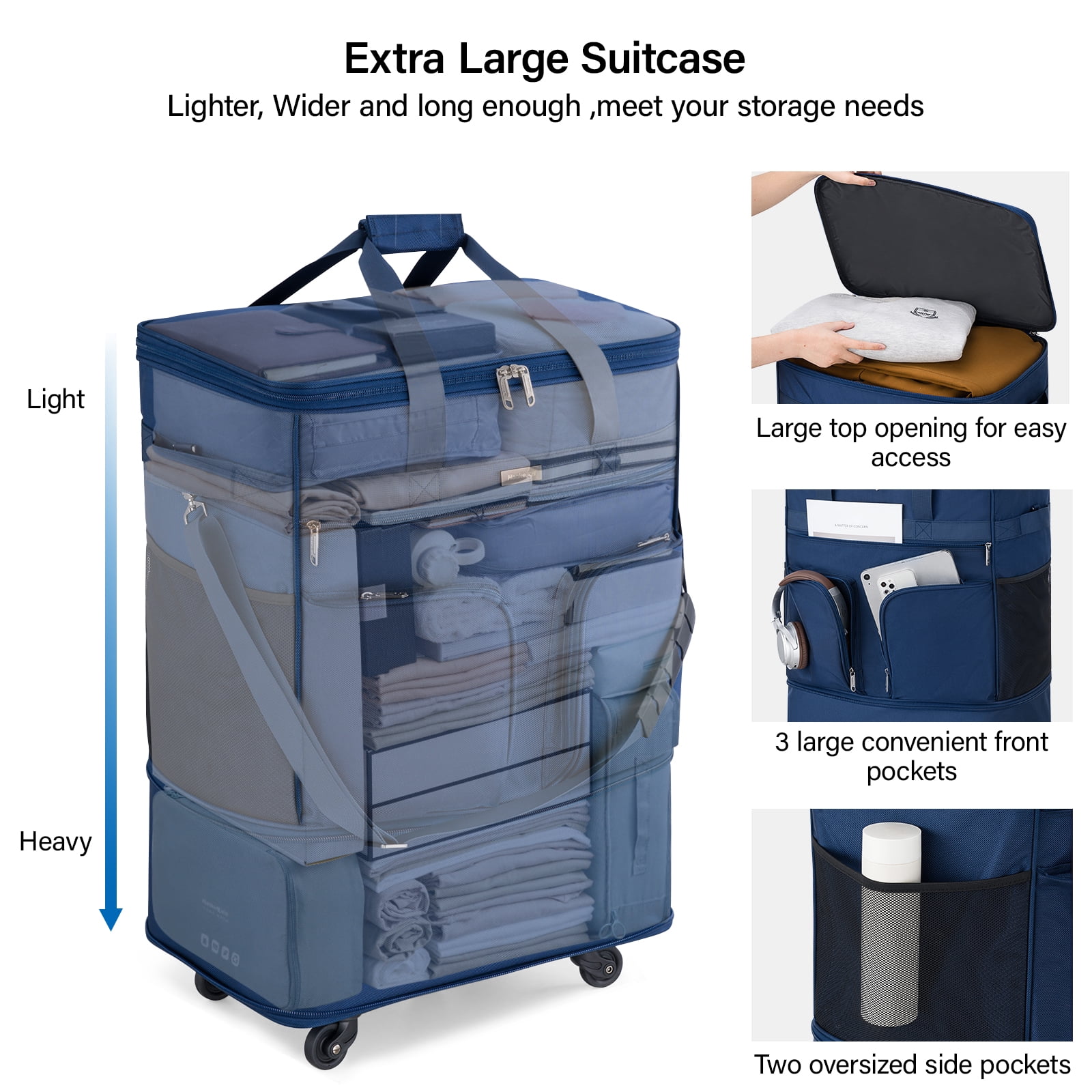 Hanke Suitcases with Wheels Expandable Foldable Luggage Bag Suitcase Collapsible Rolling Travel Bag Duffel Bag for Men Women Lightweight Suitcases,BLUE