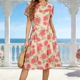 thumbnail image 2 of Vestido de Manga Corta Midi Manga Corta Vestido de Otoño, Elegante de la Gasa de la Mujer Cuello Redondo Impreso Ocasional de Verano de la Playa, 2 of 7