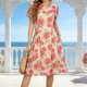 thumbnail image 2 of Vestido de Manga Corta Midi Manga Corta Vestido de Otoño, Elegante de la Gasa de la Mujer Cuello Redondo Impreso Ocasional de Verano de la Playa, 2 of 7