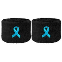 Couver Stomach/Gastric Cancer Awareness Ribbon Embroidery Wristband(Wrist Sweatband) -1 Pair, 2.5" Black/Carolina Blue Ribbon