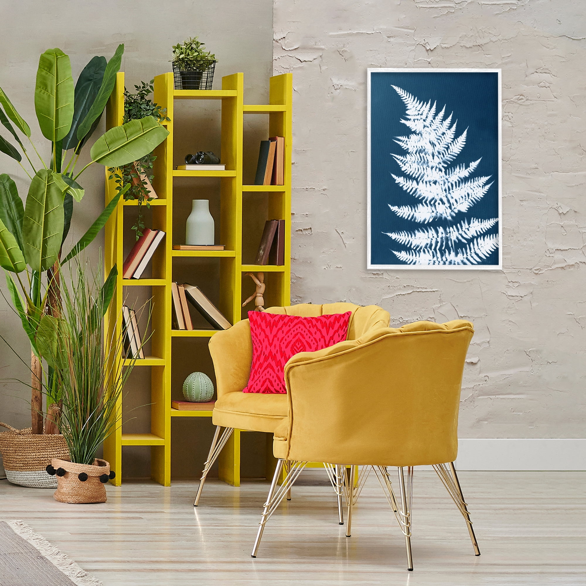 Stupell Industries Blue & White Fern Botanical & Floral Painting White Framed Art Print Wall Art, 20 x 30