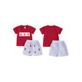 thumbnail image 2 of Jaweiwi Baby Toddler Boy Summer Outfits 3 6 12 18 24Months 2T 3T 4T 5T Lobster Embroidery Round Neck Short Sleeve Tops with Stripe Shorts Outfit, 2 of 9