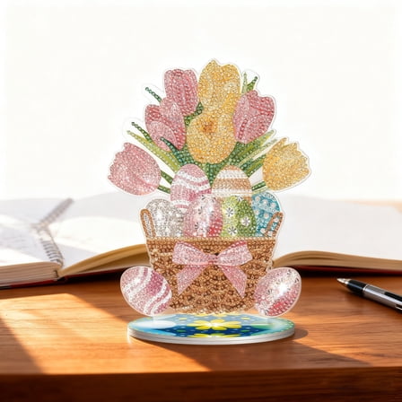 Taicans DIY Diamond Painting Kit Easter Bunny,Full Round Diamond Art with Stand,Tabletop Ornaments for Adults Beginners,Easter Home Decor,Easter Gift