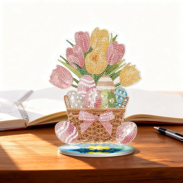Decoraciones de Pascua, adornos de Pascua, regalos de Pascua, adornos de Pascua de escritorio de bricolaje con diamantes, arte de diamantes, taladro redondo completo, kits de pintura por números, ador