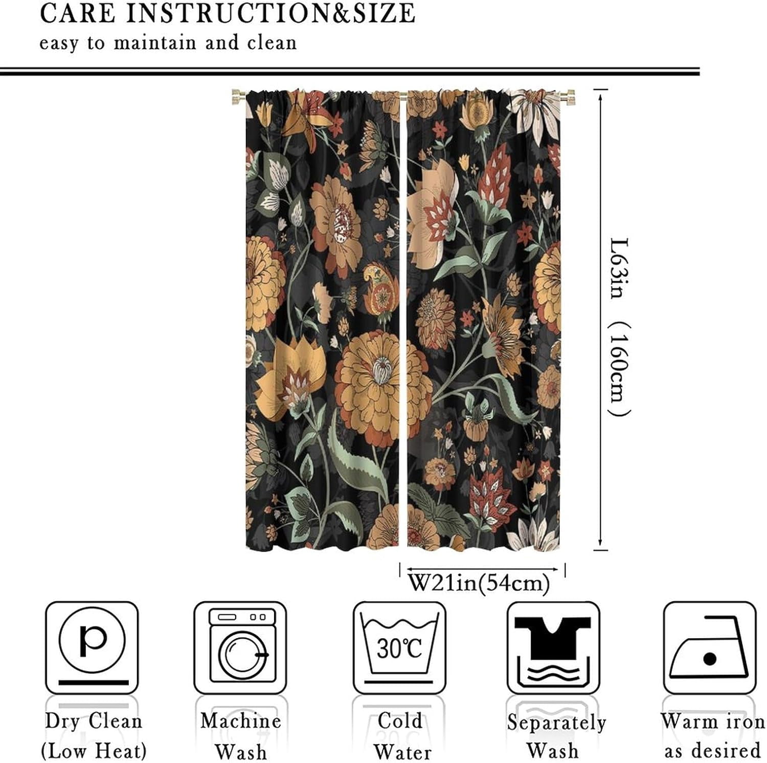 Paisley Print Curtains for Living Room, Boho Vintage Flower Window Treament for Bedroom, Bohemian Native Tribal Floral Print Jacobean Blackout Drapes 2 Panel Sets,42x63 Inch