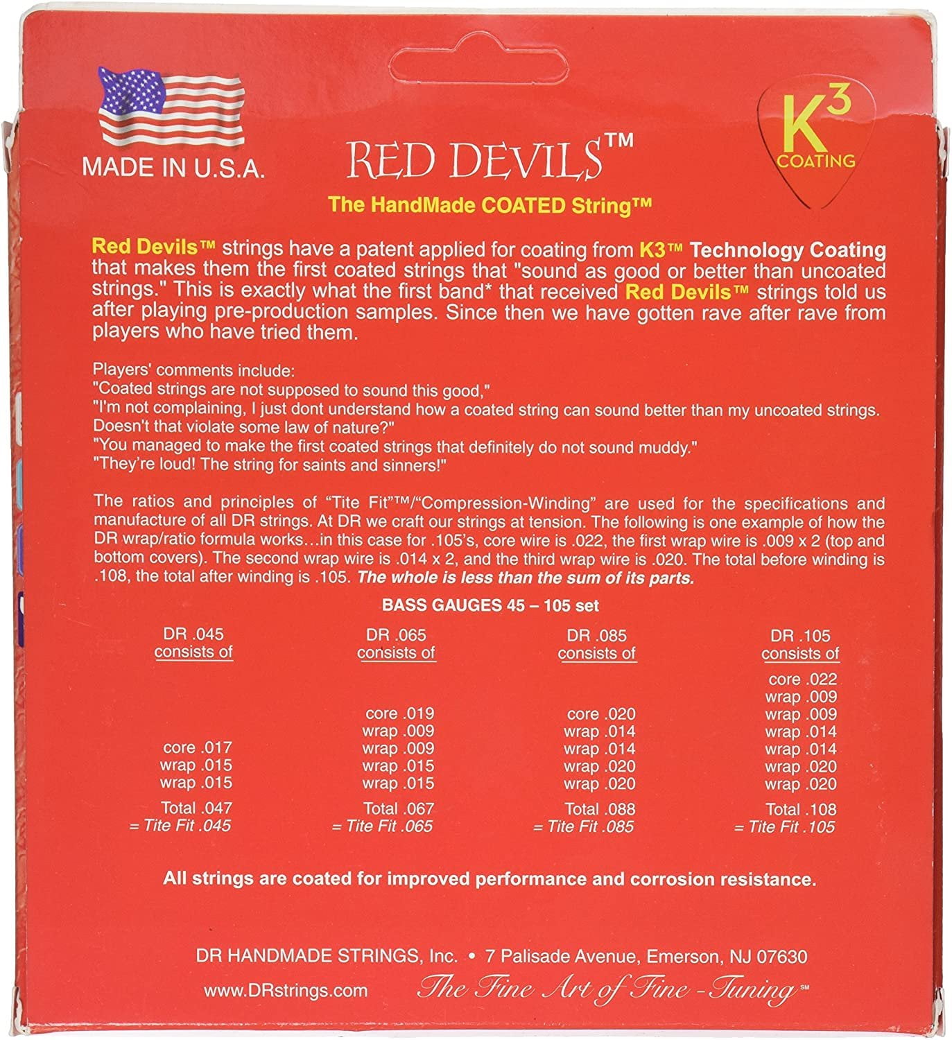 DR Strings Red Devils - Red Colored Bass Strings: 5-String Medium 45-125