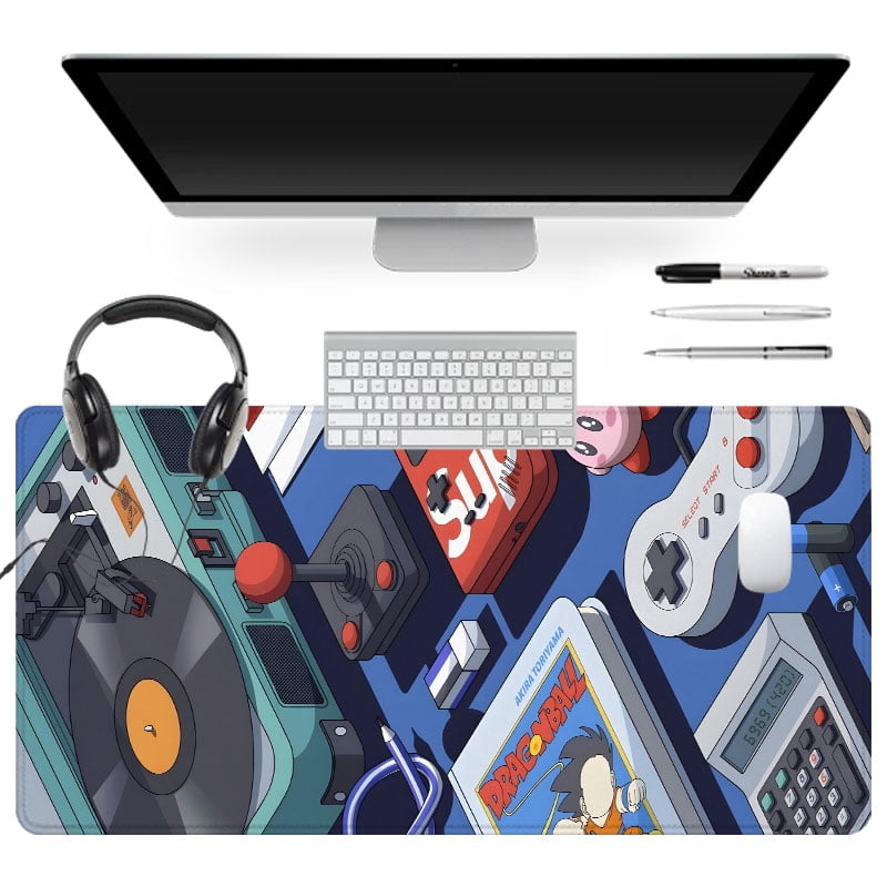 Retro Gaming Mouse Pad 31.5 x 11.82 Inches with Arcade and Dragon Ball Design for Office and Home Use