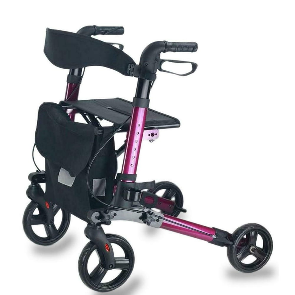 Folding Upright Rollator Walker Aid Seat & Back 4 Wheel LightWeight