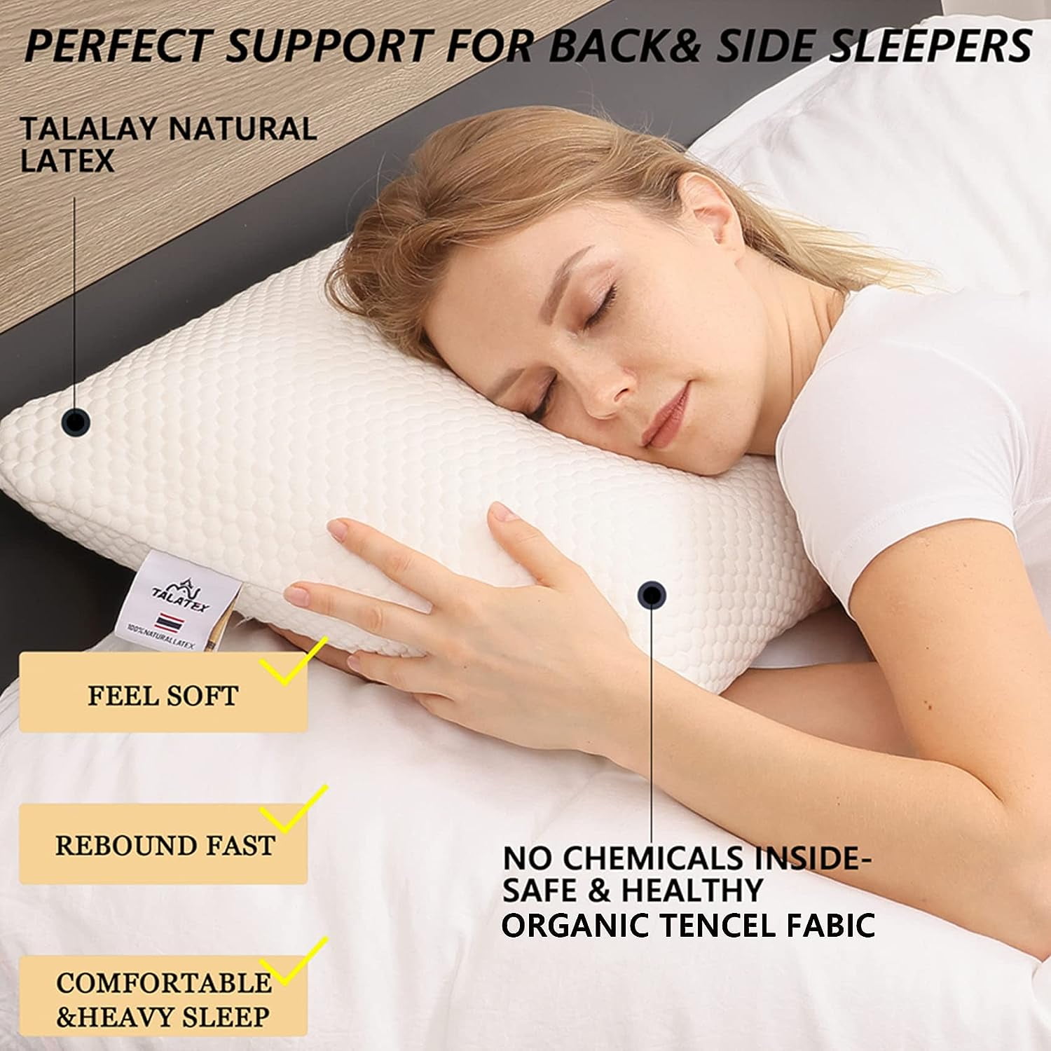 Talalay 100% Natural Premium Latex Pillow Support for Back Sleepers Ideal for Muscular Shoulders & Heat Regulation (Standard (1 Pack), Firm)